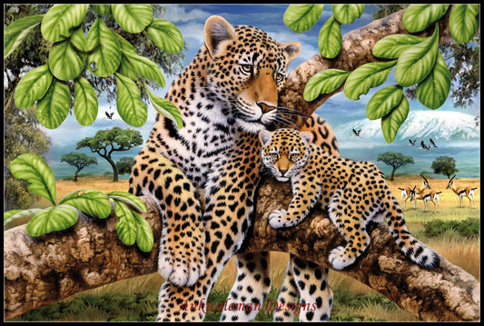 Leopard & Cub - Counted Cross Stitch Patterns Embroidery Crafts Needlework DIY Chart DMC Color