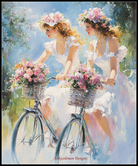Cyclists 2 - Counted Cross Stitch Patterns Embroidery Crafts Needlework DIY Chart DMC Color