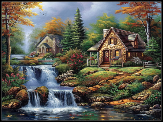 Cascade Cottage - Counted Cross Stitch Patterns Embroidery Crafts Needlework DIY Chart DMC Color