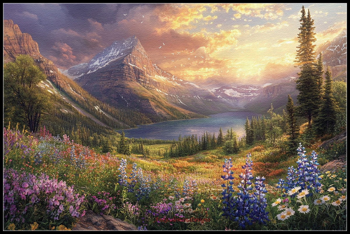 Amazing Sunset and Wildflowers 2 - Counted Cross Stitch Patterns Embroidery Crafts Needlework DIY Chart DMC Color