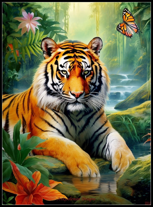 Tiger in the Jungle 5 - Counted Cross Stitch Patterns Embroidery Crafts Needlework DIY Chart DMC Color