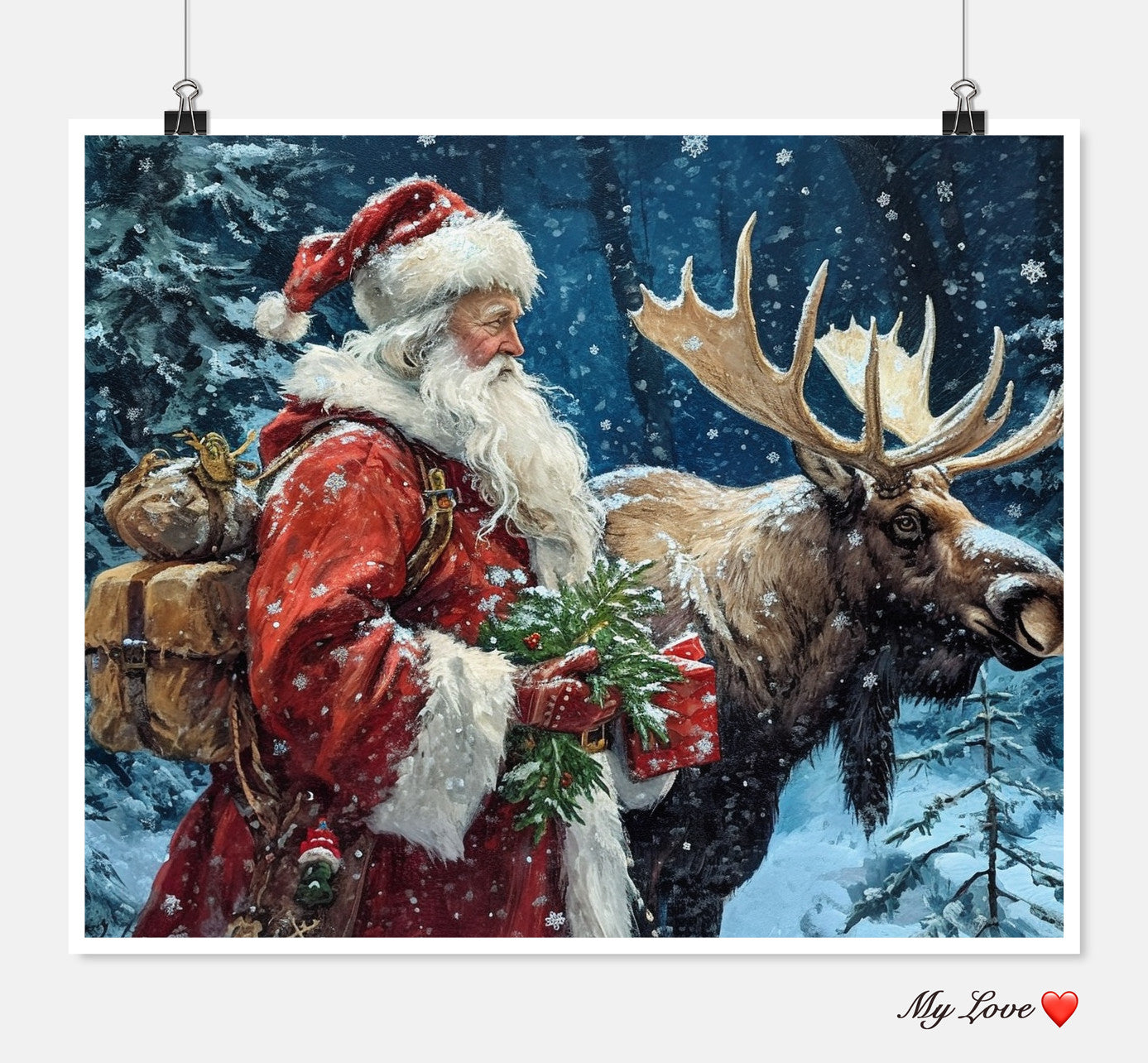 Santa and Moose - Counted Cross Stitch Patterns Embroidery Crafts Needlework DIY Chart DMC Color