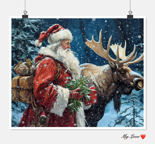 Santa and Moose - Counted Cross Stitch Patterns Embroidery Crafts Needlework DIY Chart DMC Color