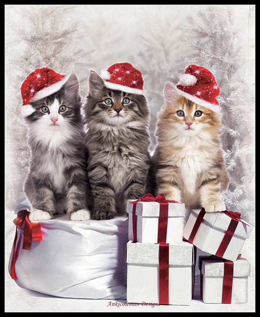 Presents Cats - Counted Cross Stitch Patterns Embroidery Crafts Needlework DIY Chart DMC Color