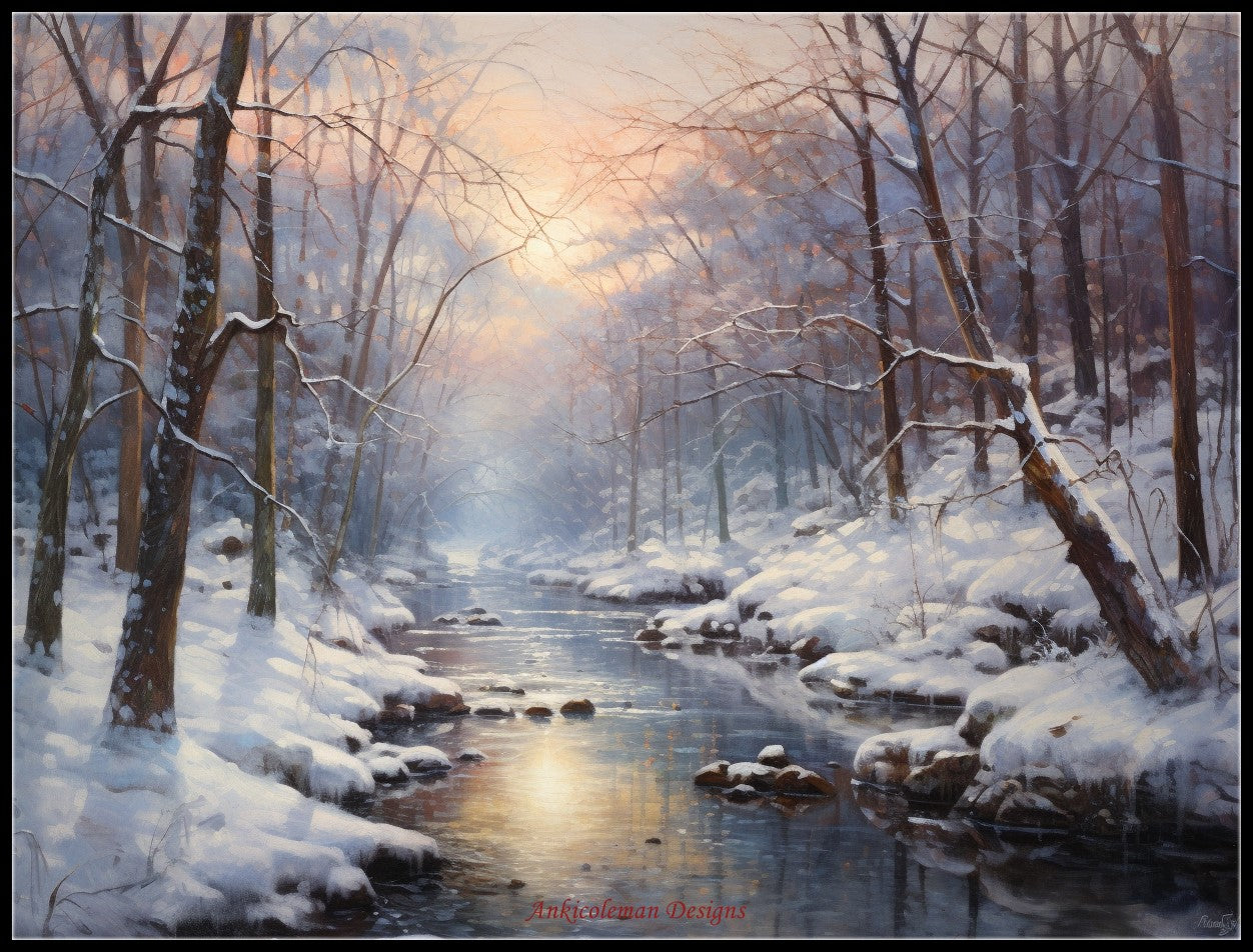 Winter Creek 3  - Counted Cross Stitch Patterns Embroidery Crafts Needlework DIY Chart DMC Color