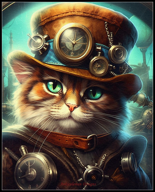Steampunk Kitty 5 - Counted Cross Stitch Patterns Embroidery Crafts Needlework DIY Chart DMC Color