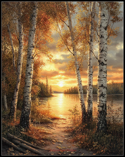 Birch Sunset 1 - Counted Cross Stitch Patterns Embroidery Crafts Needlework DIY Chart DMC Color