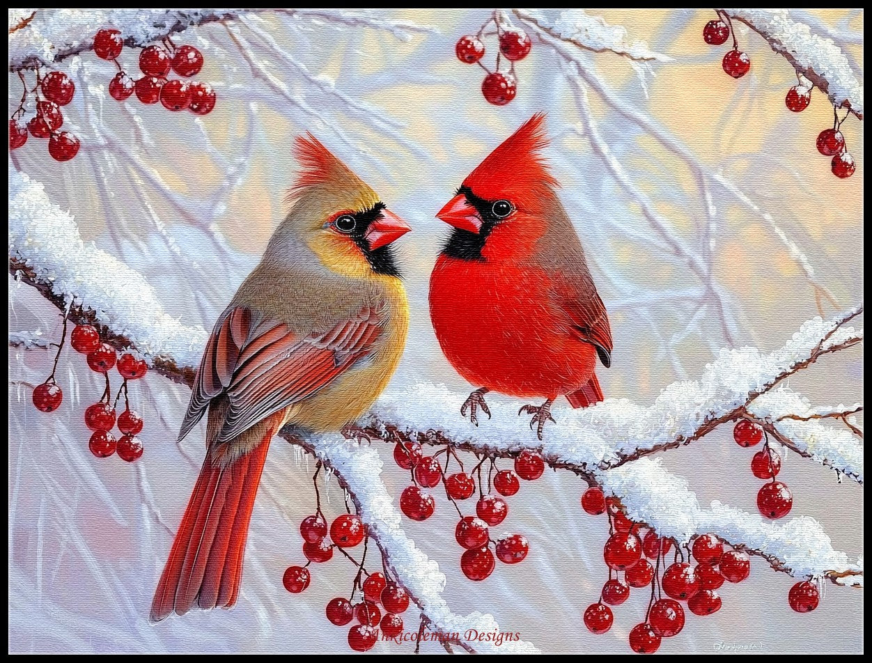 Winter Joy - Cardinals - Counted Cross Stitch Patterns Embroidery Crafts Needlework DIY Chart DMC Color