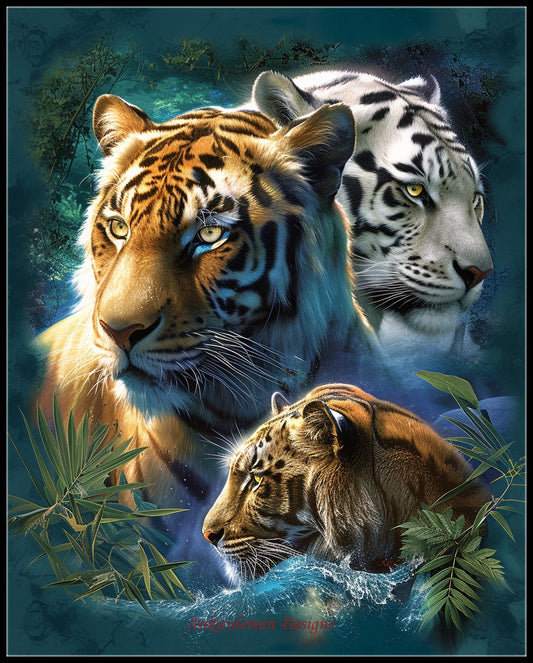 Three Big Cats - Counted Cross Stitch Patterns Embroidery Crafts Needlework DIY Chart DMC Color