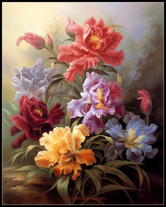 Colorful Petals 1 - Counted Cross Stitch Patterns Embroidery Crafts Needlework DIY Chart DMC Color