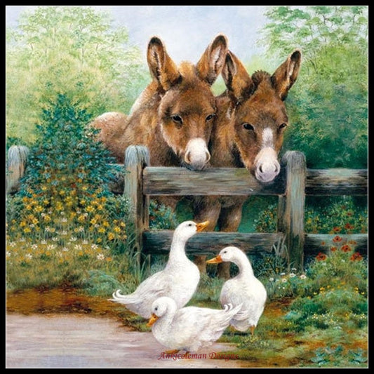 Three Ducks and Two Donkeys - Counted Cross Stitch Patterns Embroidery Crafts Needlework DIY Chart DMC Color