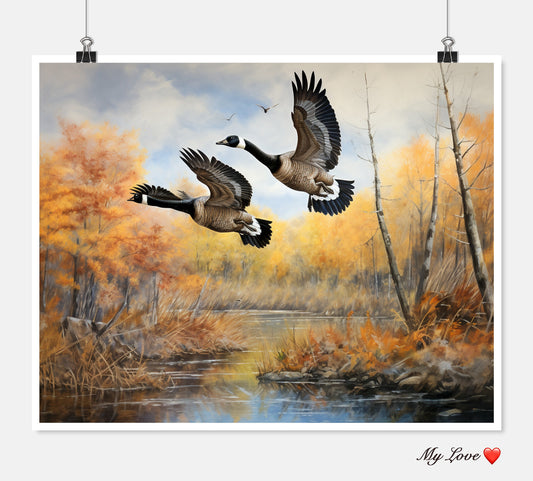 Geese Flying in Autumn - Counted Cross Stitch Patterns Embroidery Crafts Needlework DIY Chart DMC Color