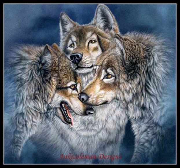 Three Wolves 2 - Counted Cross Stitch Patterns Embroidery Crafts Needlework DIY Chart DMC Color