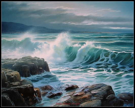 Waves Crashing 3 - Counted Cross Stitch Patterns Embroidery Crafts Needlework DIY Chart DMC Color