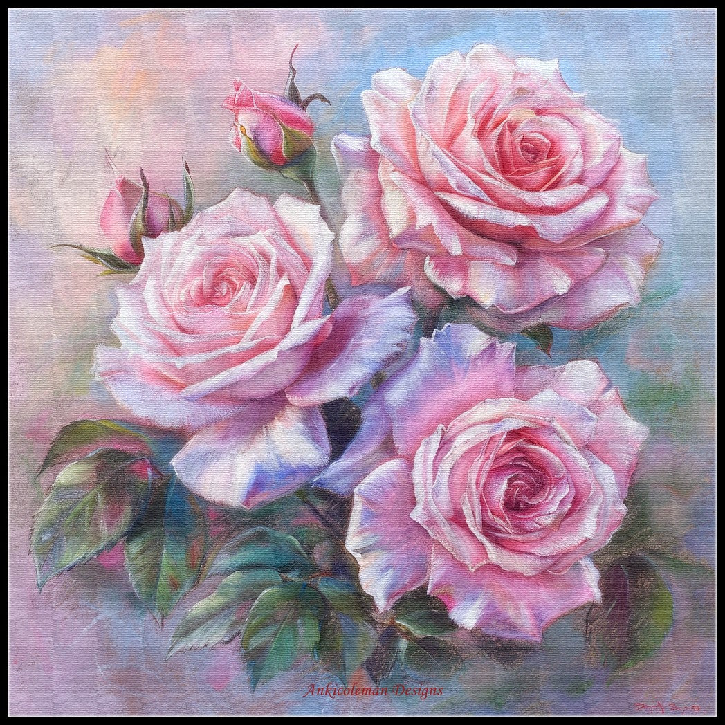Pink Roses 9 - Counted Cross Stitch Patterns Embroidery Crafts Needlework DIY Chart DMC Color