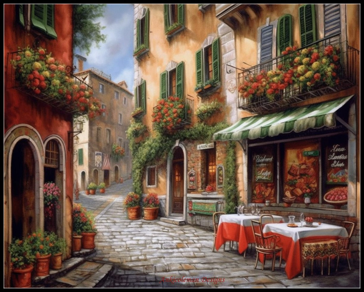Italian Alleyways - Counted Cross Stitch Patterns Embroidery Crafts Needlework DIY Chart DMC Color