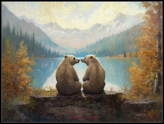 Lakeside Bears  - Counted Cross Stitch Patterns Embroidery Crafts Needlework DIY Chart DMC Color