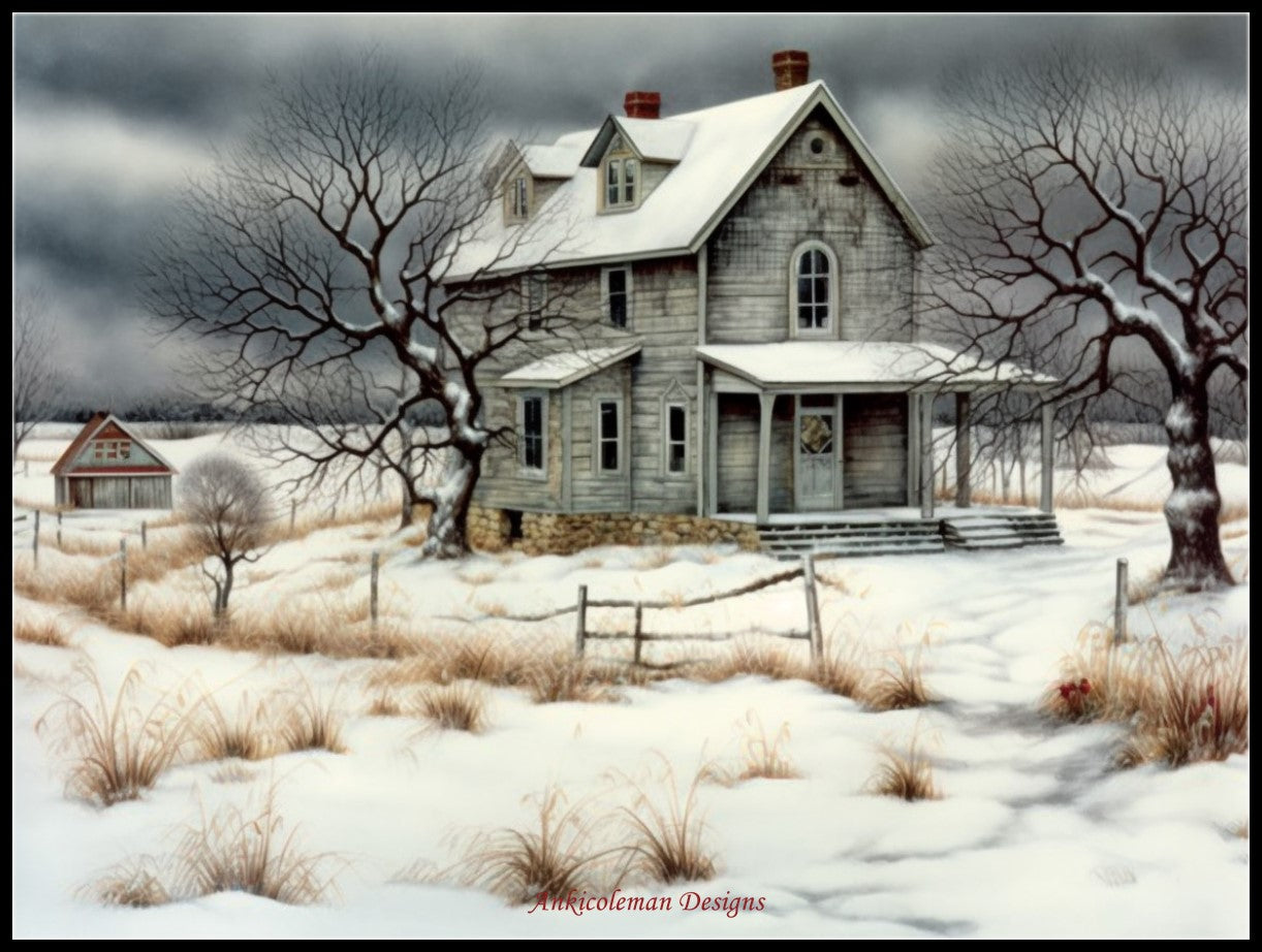 Farmhouse in Winter - Counted Cross Stitch Patterns Embroidery Crafts Needlework DIY Chart DMC Color