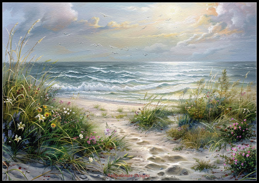 Summer Solstice at Beach - Counted Cross Stitch Patterns Embroidery Crafts Needlework DIY Chart DMC Color