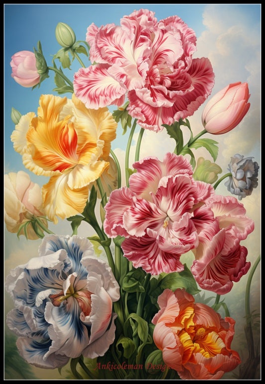 Parrot Tulip Cutters - Counted Cross Stitch Patterns Embroidery Crafts Needlework DIY Chart DMC Color