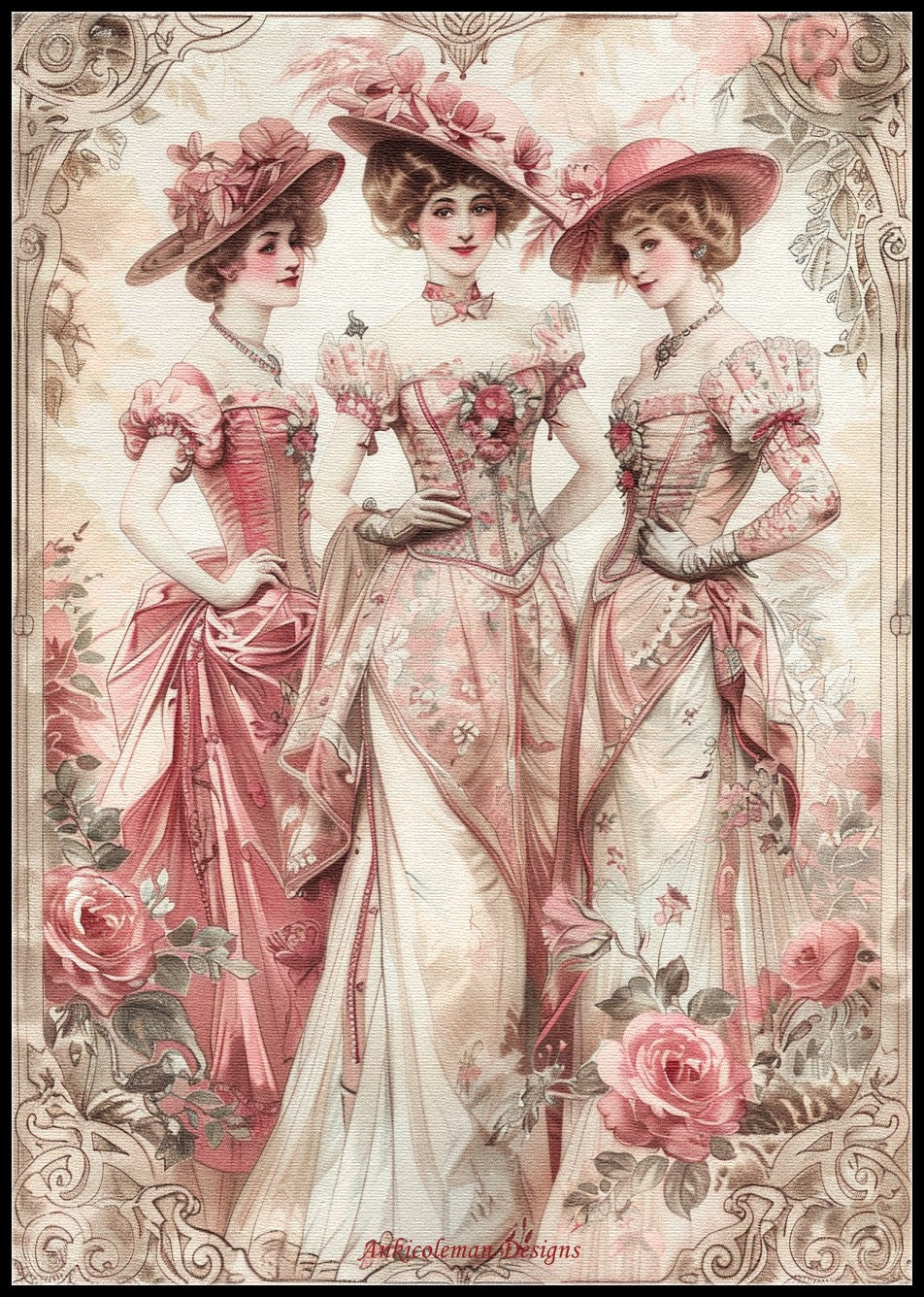 Three Elegant Ladies 2 - Counted Cross Stitch Patterns Embroidery Crafts Needlework DIY Chart DMC Color