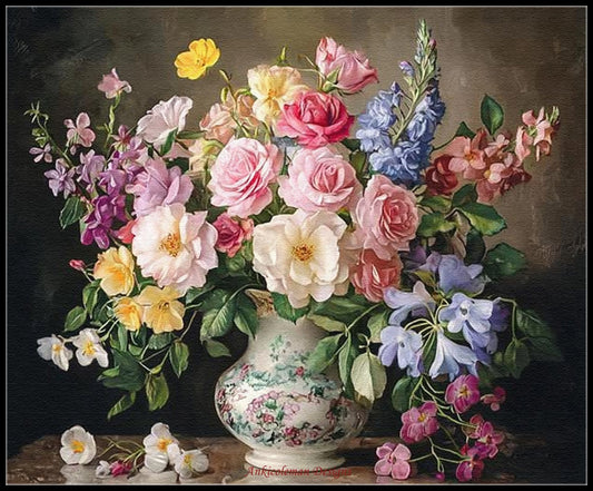 Spring Bouquet with Primrose 3 - Counted Cross Stitch Patterns Embroidery Crafts Needlework DIY Chart DMC Color