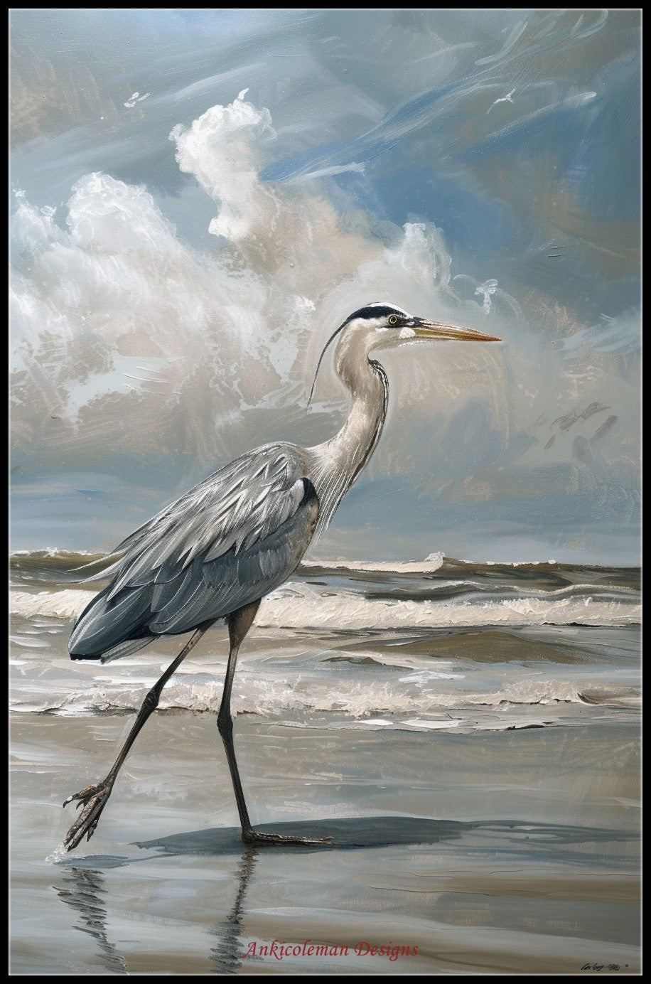 A Big Heron Walking - Counted Cross Stitch Patterns Embroidery Crafts Needlework DIY Chart DMC Color