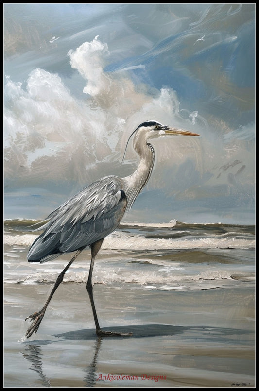 A Big Heron Walking - Counted Cross Stitch Patterns Embroidery Crafts Needlework DIY Chart DMC Color