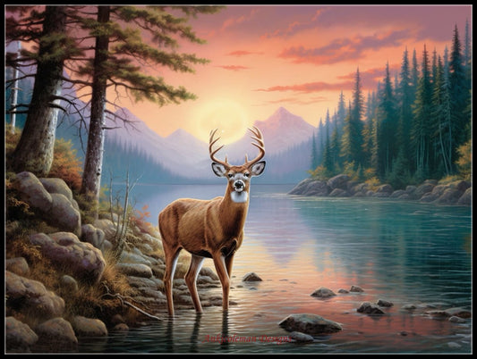 Deer in Dusk  - Counted Cross Stitch Patterns Embroidery Crafts Needlework DIY Chart DMC Color