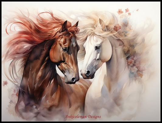 Horses Long Hair  - Counted Cross Stitch Patterns Embroidery Crafts Needlework DIY Chart DMC Color