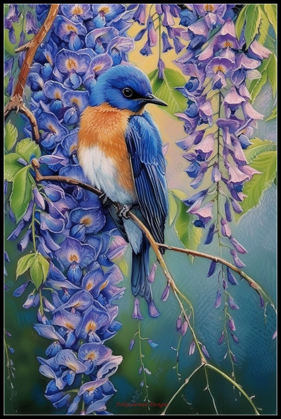 Bluebird in Wisteria 2 - Counted Cross Stitch Patterns Embroidery Crafts Needlework DIY Chart DMC Color