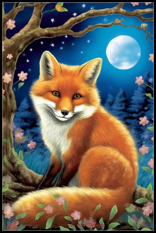 Red Fox in Moonlight 1 - Counted Cross Stitch Patterns Embroidery Crafts Needlework DIY Chart DMC Color