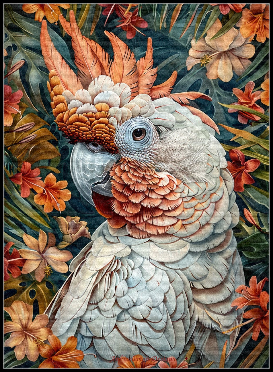 Cockatoo Flowers - Counted Cross Stitch Patterns Embroidery Crafts Needlework DIY Chart DMC Color