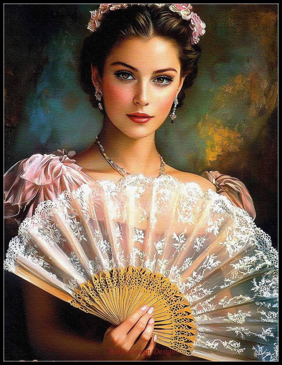 A Lady with a Big Fan 2 - Counted Cross Stitch Patterns Embroidery Crafts Needlework DIY Chart DMC Color
