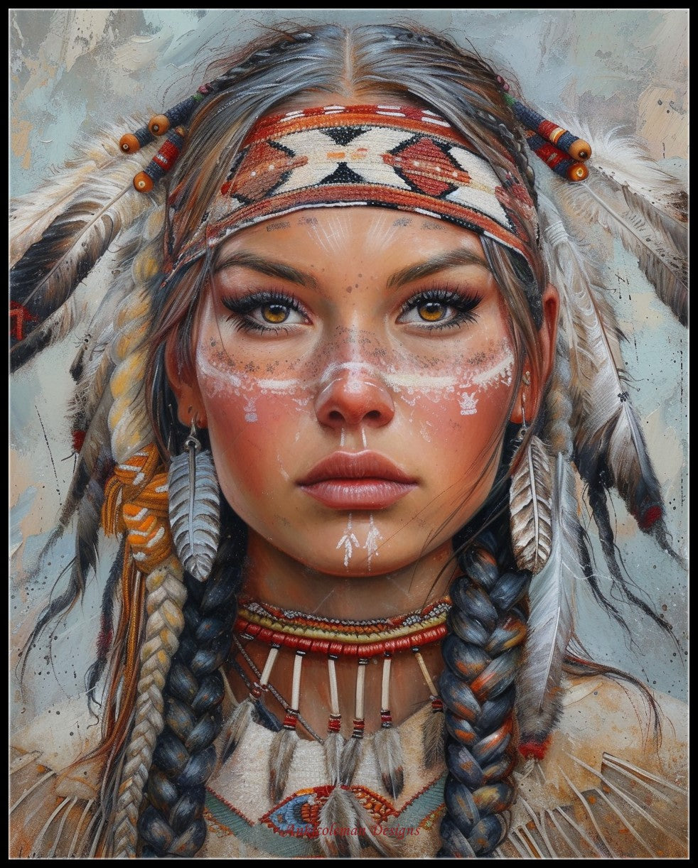 Native American Woman 1 - Counted Cross Stitch Patterns Embroidery Crafts Needlework DIY Chart DMC Color