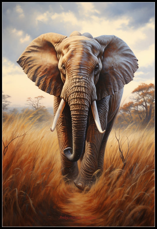 Running Elephant - Counted Cross Stitch Patterns Embroidery Crafts Needlework DIY Chart DMC Color