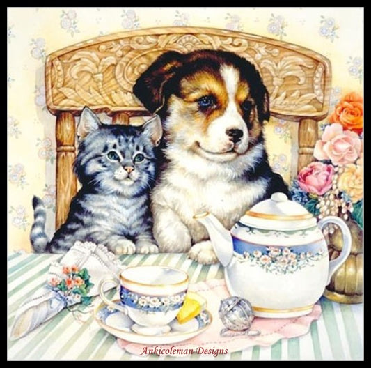 Their Afternoon Tea - Counted Cross Stitch Patterns Embroidery Crafts Needlework DIY Chart DMC Color