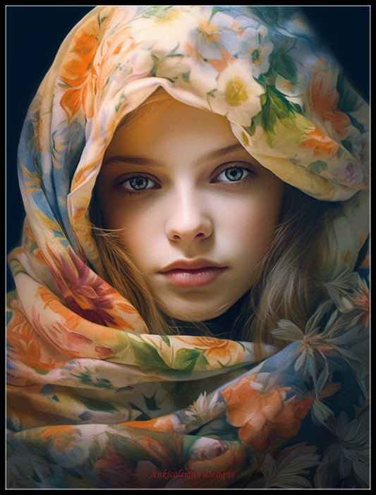 Young Girl in a Scarf - Counted Cross Stitch Patterns Embroidery Crafts Needlework DIY Chart DMC Color