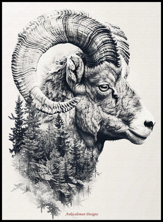 Abstract Bighorn Sheep - Counted Cross Stitch Patterns Embroidery Crafts Needlework DIY Chart DMC Color