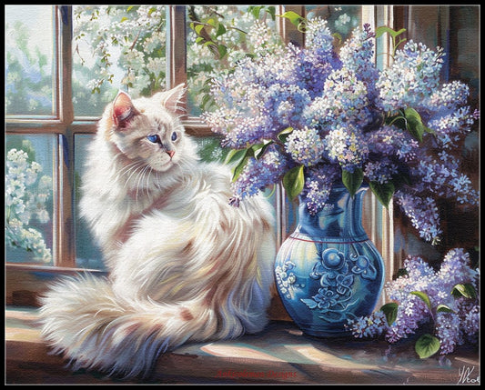 Ragdoll and Lilac - Counted Cross Stitch Patterns Embroidery Crafts Needlework DIY Chart DMC Color