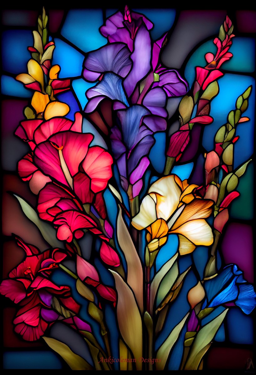 Gladiolus Stained Glass 1 - Counted Cross Stitch Patterns Embroidery Crafts Needlework DIY Chart DMC Color