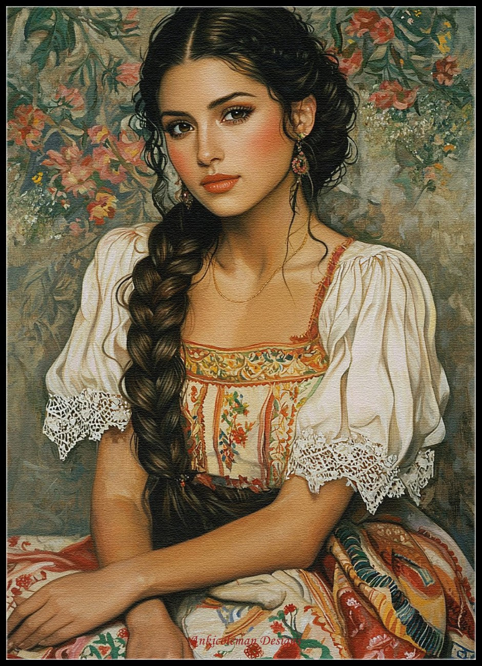 Mexican Lady - Counted Cross Stitch Patterns Embroidery Crafts Needlework DIY Chart DMC Color