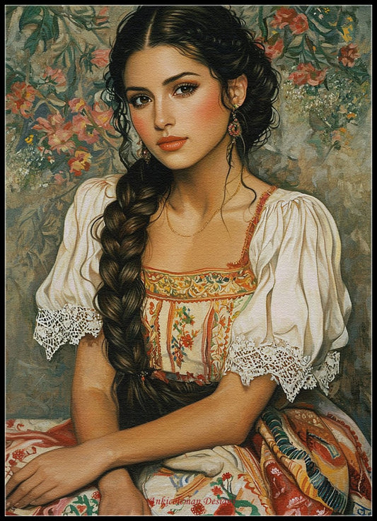 Mexican Lady - Counted Cross Stitch Patterns Embroidery Crafts Needlework DIY Chart DMC Color