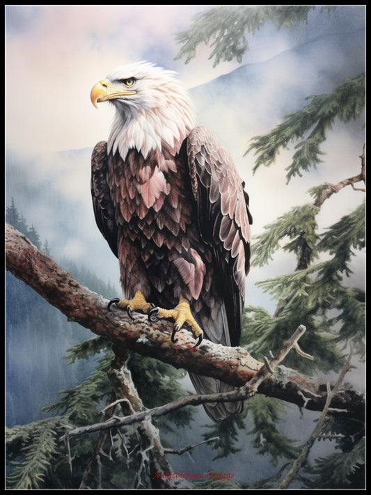 Eagle in a Tree Branch - Counted Cross Stitch Patterns Embroidery Crafts Needlework DIY Chart DMC Color