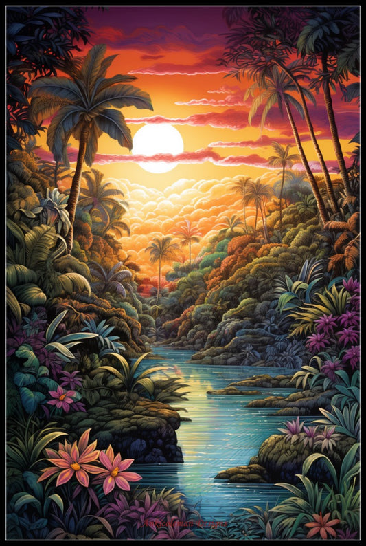 Tropical Oasis 2 - Counted Cross Stitch Patterns Embroidery Crafts Needlework DIY Chart DMC Color