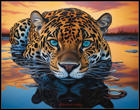Reflective Jaguar - Counted Cross Stitch Patterns Embroidery Crafts Needlework DIY Chart DMC Color