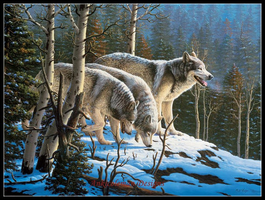 Three Wolves - Counted Cross Stitch Patterns Embroidery Crafts Needlework DIY Chart DMC Color