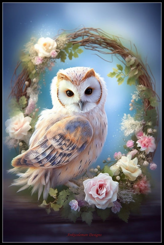 Owl Wreath 3 - Counted Cross Stitch Patterns Embroidery Crafts Needlework DIY Chart DMC Color