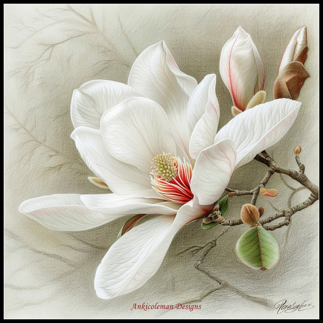 White Magnolia - Counted Cross Stitch Patterns Embroidery Crafts Needlework DIY Chart DMC Color
