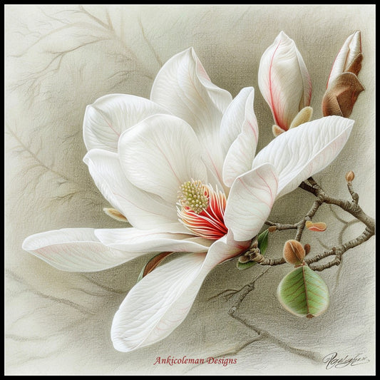 White Magnolia - Counted Cross Stitch Patterns Embroidery Crafts Needlework DIY Chart DMC Color